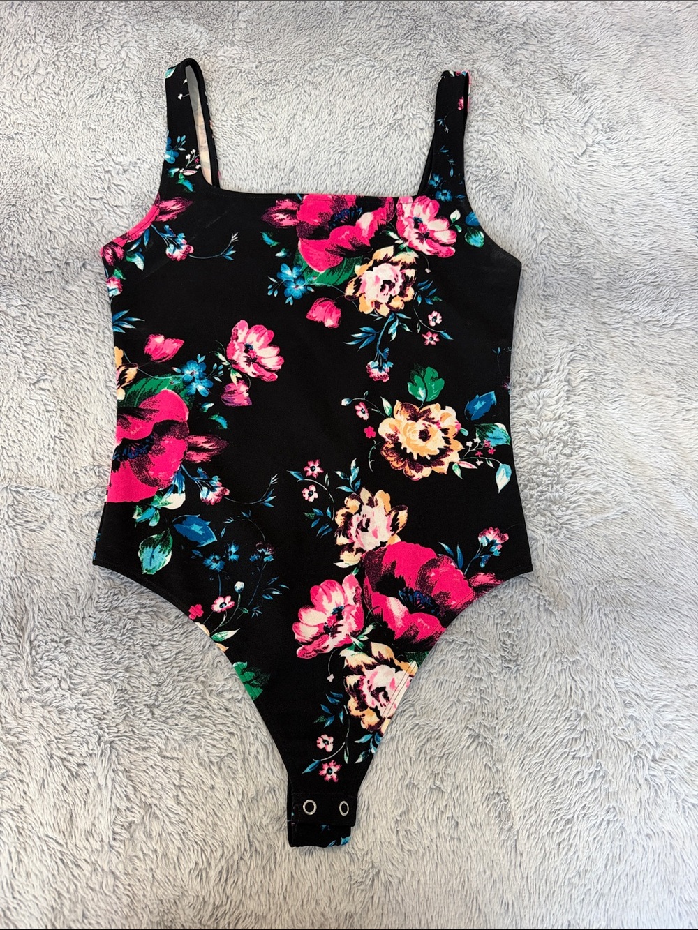 Express Black Floral Girls' One-Piece Swimsuit with Pink & Green Accents
